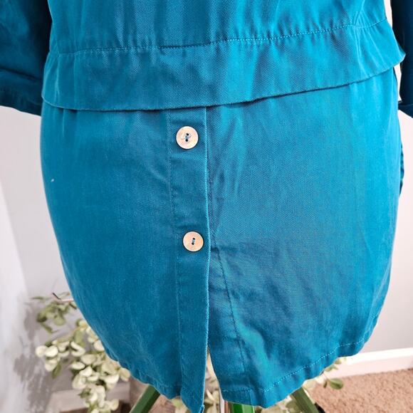 Soft Surroundings Teal Ruffle Collar Button Front Tunic Top Button Back Detail S - Picture 6 of 11